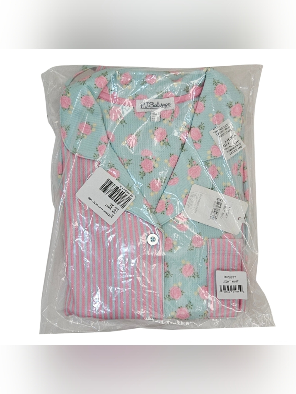 PJ Salvage Pajama Set Short Sleeve Top & Shorts Mint Rose Stripe Secret Garden